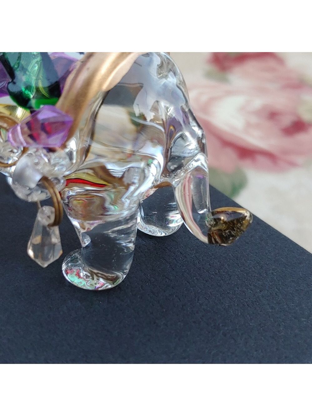 Crystal Elephant Figurine with Gold Tone Accents 4"x2"x2" - Picture 14 of 17